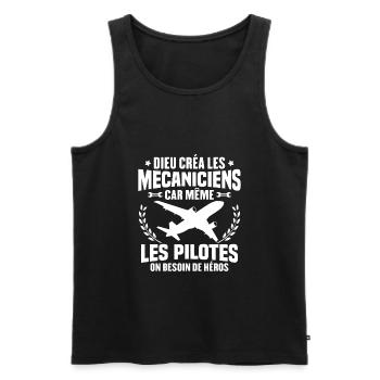 Cadeau humour mécanicien d'avion - Débardeur bio Premium Homme - noir - Devant - AI Model Male 178 light (178cm)