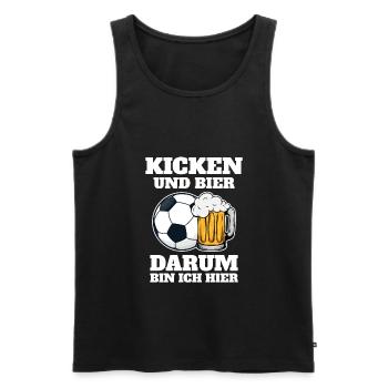 Lustiges Fußball Kicken und Bier darum bin ich - Männer Premium Bio Tank Top - Schwarz - Vorne - Michal (187cm)