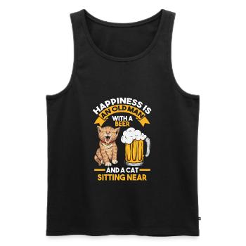 Cat & Beer Old Man Cat Beer Gift - Men's Premium Organic Tank Top - black - Front - AI Model Male 178 light (178cm)
