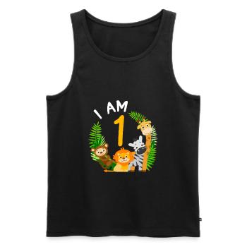 1er anniversaire anniversaire chemise jungle premier - Débardeur bio Premium Homme - noir - Devant - Michal (187cm)