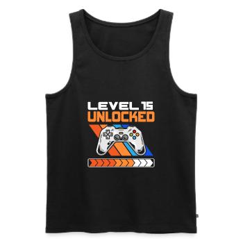 15th Birthday Level 15 Unlocked 15 years old - Men's Premium Organic Tank Top - black - Front - AI Model Male 178 light (178cm)