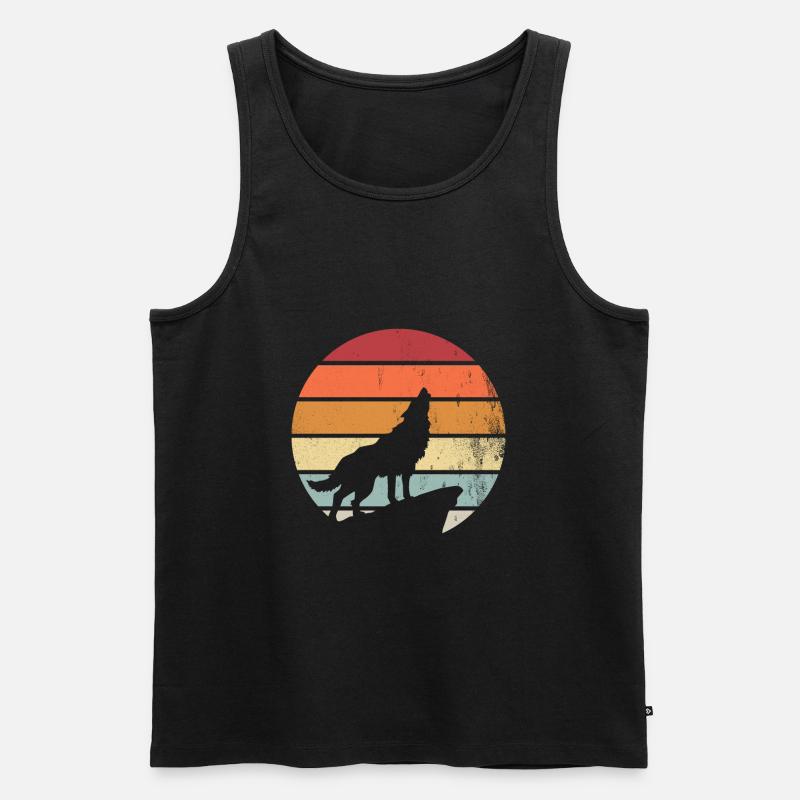 Retro Wölfe Wolf Geschenk Geschenkidee - Männer Premium Bio Tank Top - Schwarz