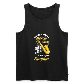 Unterschätze Niemals Alten Mann Mit Saxophon - Männer Premium Bio Tank Top - Schwarz - Vorne - Michal (187cm)