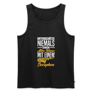 Unterschätze Niemals Alten Mann Mit Saxophon - Männer Premium Bio Tank Top - Schwarz - Vorne - Michal (187cm)