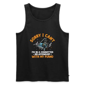 Tut mir leid, ich kann nicht, ich bin in einer festen Beziehung mit - Männer Premium Bio Tank Top - Schwarz - Vorne - Michal (187cm)