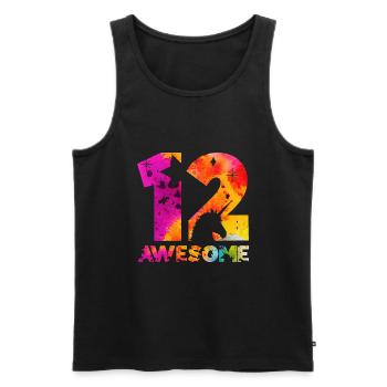GÉNIAL 12ÈME ANNIVERSAIRE LICORNE 12 ANS - Débardeur bio Premium Homme - noir - Devant - AI Model Male 178 light (178cm)