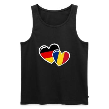 GERMAN ROMANIAN FLAG HEARTS LOVE - Men's Premium Organic Tank Top - black - Front - AI Model Male 178 light (178cm)