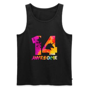 GÉNIAL 14ÈME ANNIVERSAIRE LICORNE 14 ANS - Débardeur bio Premium Homme - noir - Devant - AI Model Male 178 light (178cm)