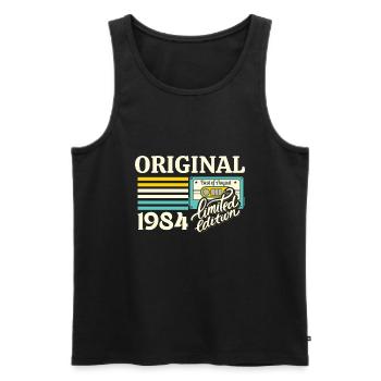 Cassette 40ème Anniversaire Août 1984 Millésime - Débardeur bio Premium Homme - noir - Devant - Michal (187cm)