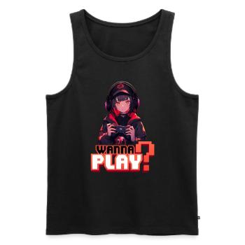 Gamer Girl veut jouer - Chemise d’anime - Débardeur bio Premium Homme - noir - Devant - Michal (187cm)