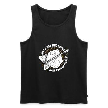 Just A Boy Who Loves Sharp Pointed Missiles Dart P - Men's Premium Organic Tank Top - black - Front - AI Model Male 178 light (178cm)