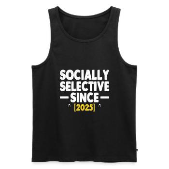 Socialement sélectif depuis 2025 Dictons - Débardeur bio Premium Homme - noir - Devant - Michal (187cm)