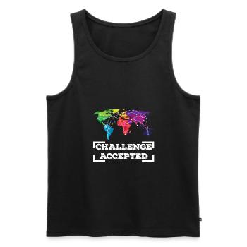 TRAVELING: Challenge Accepted - Männer Premium Bio Tank Top - Schwarz - Vorne - AI Model Male 178 light (178cm)
