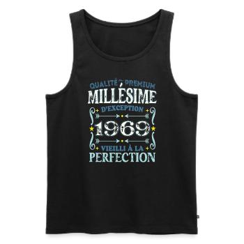 Millésime 1969 année de naissance cadeau humour - Débardeur bio Premium Homme - noir - Devant - Michal (187cm)