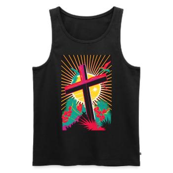 Christianisme Pâques Christ Don - Débardeur bio Premium Homme - noir - Devant - Michal (187cm)