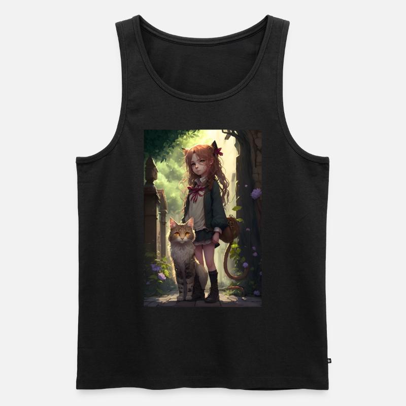 Anime Katze Mädchen Frau Geschenk - Männer Premium Bio Tank Top - Schwarz