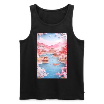 Japan Lake Landscape Nature Gift - Men's Premium Organic Tank Top - black - Front - Michal (187cm)