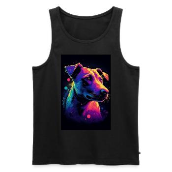 Jack Russell Terrier Synthwave Cadeau - Débardeur bio Premium Homme - noir - Devant - AI Model Male 178 light (178cm)