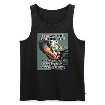 Der Staat muss mir nicht unter die Arme greifen - Männer Premium Bio Tank Top - Schwarz - Vorne - AI Model Male 178 light (178cm)