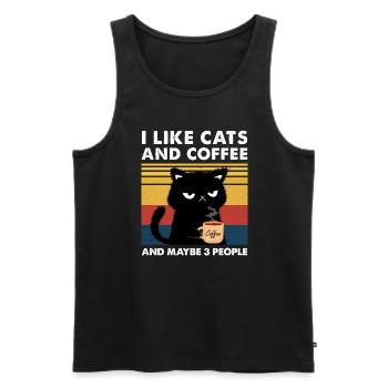 Ich mag Katzen und Kaffee und vielleicht 3 Leute - Männer Premium Bio Tank Top - Schwarz - Vorne - Michal (187cm)