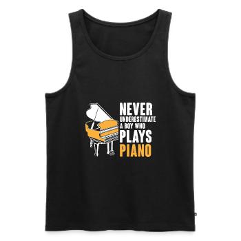 Ne sous-estimez jamais un garçon qui joue du piano musicien - Débardeur bio Premium Homme - noir - Devant - Michal (187cm)