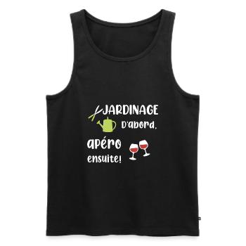 Jardinage d'abord, apéro ensuite - Débardeur bio Premium Homme - noir - Devant - Michal (187cm)