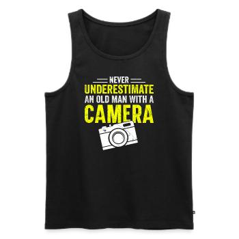 Never underestimate an old man with a camera - Men's Premium Organic Tank Top - black - Front - Michal (187cm)