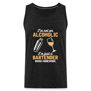 An alcoholic? Homework bartender! - Men's Premium Organic Tank Top - charcoal grey - Front - Alexander (188cm)