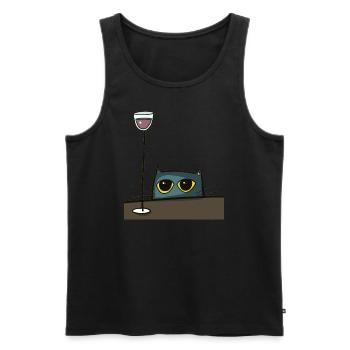 Katze mit Rotwein, trinkende Katze, lustige Katze - Männer Premium Bio Tank Top - Schwarz - Vorne - AI Model Male 178 light (178cm)