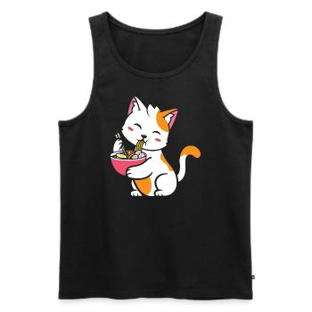 Cute Cat Eats Ramen T-Shirt - Men's Premium Organic Tank Top - black - Front - Michal (187cm)
