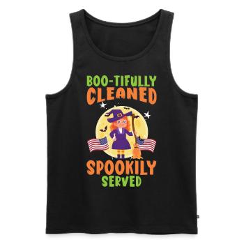 Boo-tifully Cleaned Spookily Served Halloween - Men's Premium Organic Tank Top - black - Front - AI Model Male 178 light (178cm)