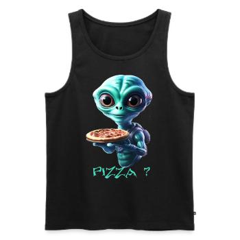 An alien is delivering pizza - Men's Premium Organic Tank Top - black - Front - AI Model Male 178 light (178cm)