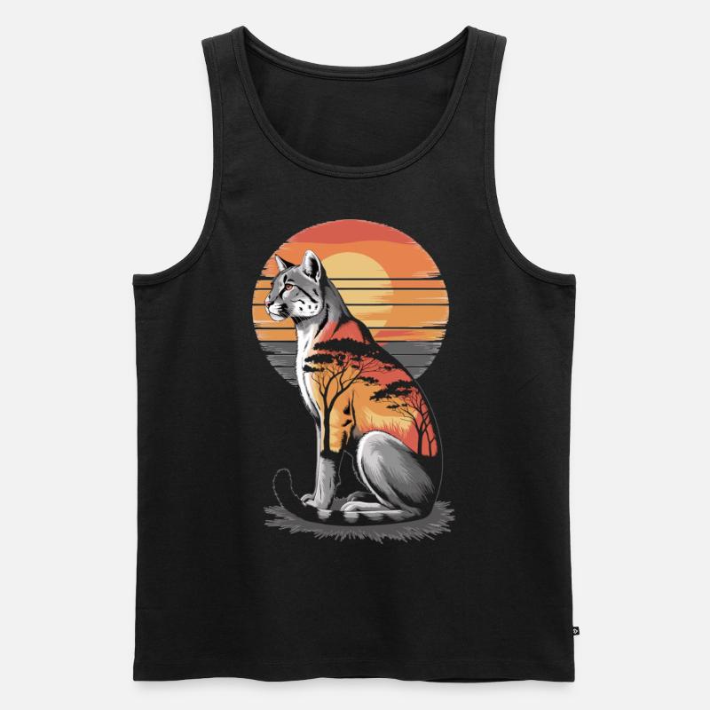 Savannah Cat Sunset - Männer Premium Bio Tank Top - Schwarz