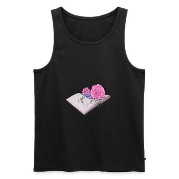 Flowers growing from book, Cute Floral Pink Roses - Men's Premium Organic Tank Top - black - Front - Michal (187cm)