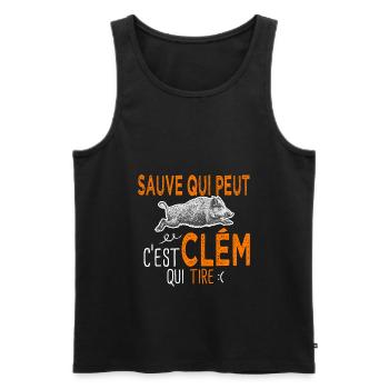 c'est Clém qui tire Humour Chaseur Clément - Débardeur bio Premium Homme - noir - Devant - Michal (187cm)