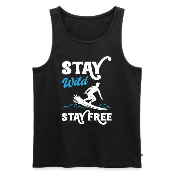 Stay Wild Stay Free Surfing - Men's Premium Organic Tank Top - black - Front - AI Model Male 178 light (178cm)