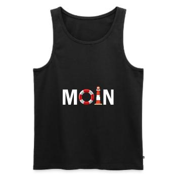 Moin mit dem Rettungsring und dem Leuchtturm Moin - Männer Premium Bio Tank Top - Schwarz - Vorne - Michal (187cm)