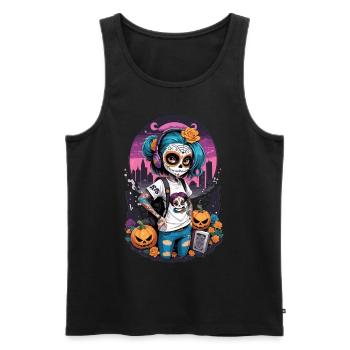 Sugar Skull Girl with Pumpkins - Men's Premium Organic Tank Top - black - Front - Michal (187cm)