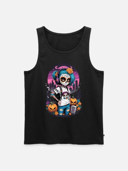 Sugar Skull Girl with Pumpkins - Men's Premium Organic Tank Top - black