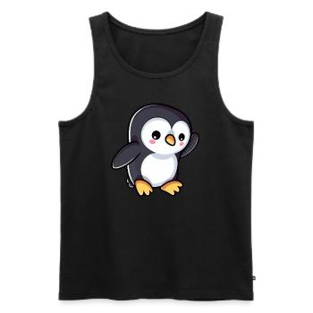 Mignon pingouin de dessin animé ondulant - Débardeur bio Premium Homme - noir - Devant - AI Model Male 178 light (178cm)