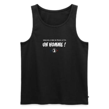 Viens me le dire de profil si t'es un homme ! - Débardeur bio Premium Homme - noir - Devant - Michal (187cm)
