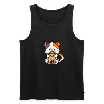 Le chat boit du lait Mignon kawaii anime - Débardeur bio Premium Homme - noir - Devant - AI Model Male 178 light (178cm)