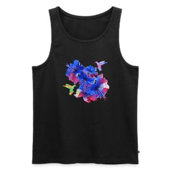 Hibiscus,Fleur,Lotus,Ffleur,Floral,Colibri,Oiseau - Débardeur bio Premium Homme - noir - Devant - Michal (187cm)