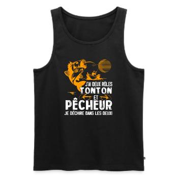 J'ai Deux Roles TONTON Pêcheur Je Déchire Pêcheu - Débardeur bio Premium Homme - noir - Devant - Michal (187cm)