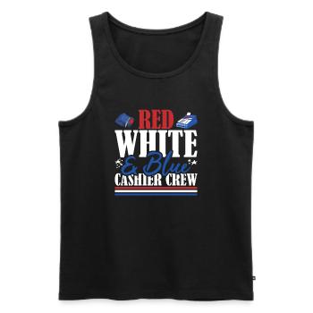 Veteran US Flag Red White & Blue Cashier Crew - Men's Premium Organic Tank Top - black - Front - AI Model Male 178 light (178cm)