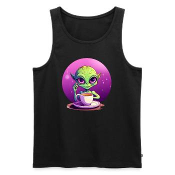 Midnight Coffee: Le buveur extraterrestre vert - Débardeur bio Premium Homme - noir - Devant - Michal (187cm)