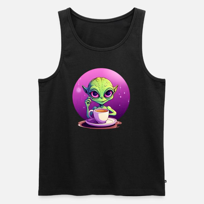 Mitternachts-Kaffee: Der grüne Alien-Trinker - Männer Premium Bio Tank Top - Schwarz
