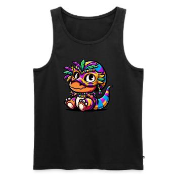 Mardi Gras Dino T-Rex: Karnevalsmaske und Perlen - Männer Premium Bio Tank Top - Schwarz - Vorne - AI Model Male 178 light (178cm)