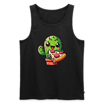 Kawaii cactus with pizza, comic style - Men's Premium Organic Tank Top - black - Front - Michal (187cm)