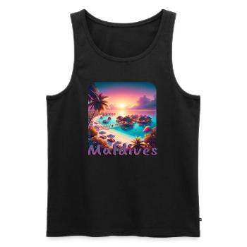 Maldives Vacances Plage Coucher de soleil Palmiers - Débardeur bio Premium Homme - noir - Devant - Michal (187cm)